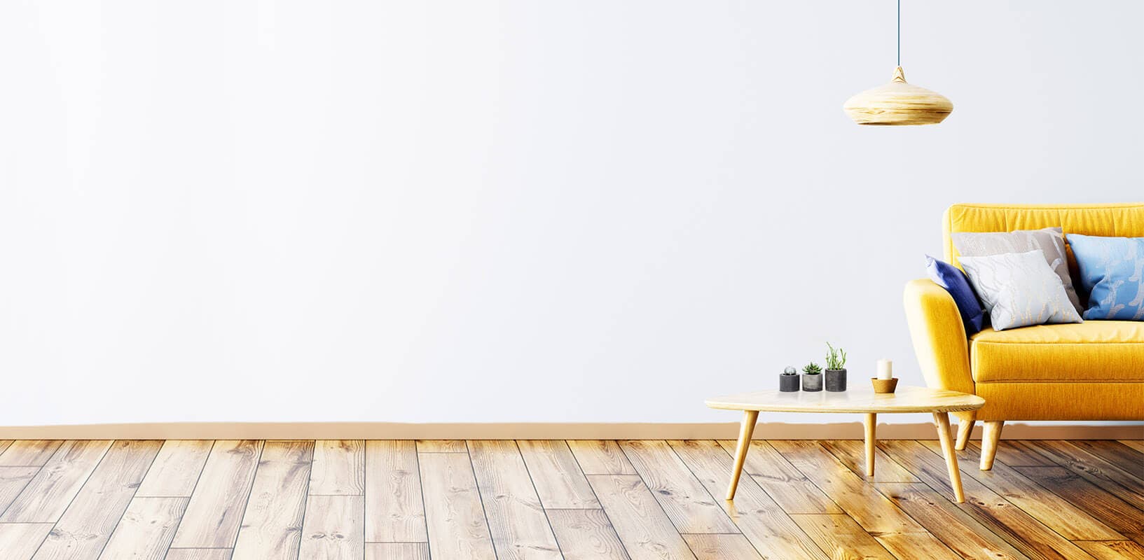 Yellow couch with small table